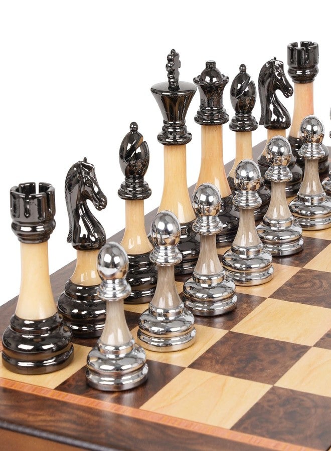 GHOOI Luxury Large Chess Set 17 Inch Wooden Chess Board with Metal and Acrylic Chess Pieces, 3.5" King, 2 Extra Queens, Foldable Tournament Chess Set for Adults and Kids, Gift Display Chess Game Collection - Image 5